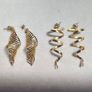 Gold Wave and Spiral Earrings Set